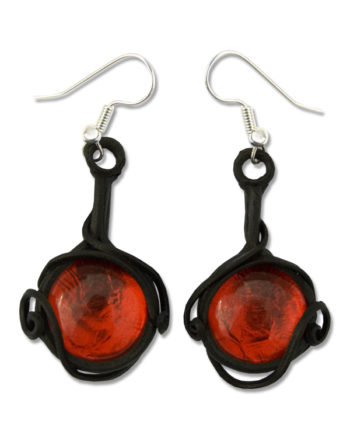 Ohrringe mit Glas (rund rot)